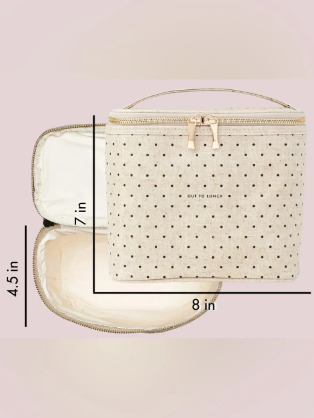 Kate Spade New York Beige Black Polka Dots Out To Lunch Linen Insulated Tote Bag